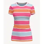 TOMMY HILFIGER 條紋短T恤合身版型 女裝 短袖 短T-SHIRT 圓領 T34847 橘色(現貨)