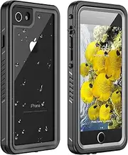 Huakay iPhone 7/8/SE 2020 Waterproof Case - Full Body Shockproof, Sandproof, Dirtproof, IP68 Underwater Outdoor Protection (Black/Clear)