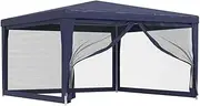 [vidaXL] Party Tent with 4 Mesh Sidewalls Outdoor Garden Patio Canopy Shelter Wedding Tent Pavilion Marquee Camping Gazebo Blue HDPE