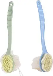 Back Scrubber for Shower, 2Pcs Shower Body Brush with Bristles and Loofah, Dual-Sided Back Scrubber with Curved Long Handle, Brush for Body Skin Exfoliating Bath, Massage Bristles