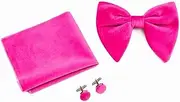 [Booluee] Mens Pre-Tied Bow Tie Oversized Velvet Bowtie Cufflinks Hankie Combo Sets for Men Tuxedo Wedding Party (Rose Red)