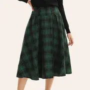 Elastic Waist Plaided Skirt 1950s Retro Vintage High Waist Buttons Decorated Flared A-Line Skirt Tea Party Casual Daily