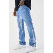 Mens Light Blue Slim Flare Panel Jeans