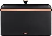 Tower T826130BLK Cavaletto Bread Bin with Removable Lid, Large Capacity, Durable Steel Body, Black and Rose Gold