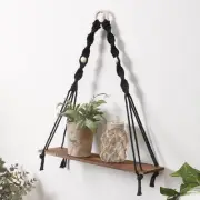 Wall Floating Shelves Storage Rustic Shelf Macrame Black Boho Wooden Hanging