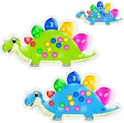 Color Sorting Number Learning Sensory Toys, 2 Pack Dinosaur Counting Montessori Fidget Toy for Toddlers, Fine Motor Skills Game for Kids Age 2-4, Quiet Calming Travel Toys for Preschool Boys Girls