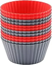 Mirenlife 12 Pack Reusable Nonstick Jumbo Silicone Baking Cups, Cupcake and Muffin Liners, 3.8 Inch Large Size, Red and Gray Colors, Round