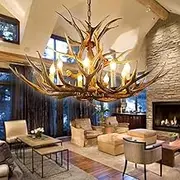 Rustic Antler Chandelier 8 Light, Large Deer Antler Chandelier Lighting Resin Antler Light Fixtures, Vintage Farmhouse Deer Horn Chandelier for Dining Room Kitchen Living Room, 8 Lights 11 Antlers