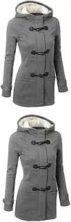 [WRITWAA] 2pcs Pea Coat for Women Casual Long Wool Blended Jacket Zipper Warm Hoodie Coat in Light Grey