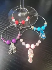 Beautiful Wine Glass Charm Rings Set Of 4 FLIP FLOPS VINTAGE/MODERN HANDMADE