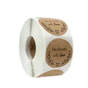 500PCS/set 1inch Round Natural Kraft Thank You with heart Sticker Seal Labes Hand Made with Love Sticker Paper Scrapbook Sticker