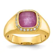 14k Yellow Gold Men's Polished Gemstone and Diamond Ring Mounting