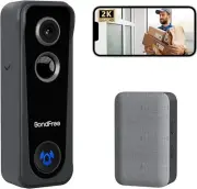 BondFree 2K HD Wireless Doorbell Camera with Wireless Chime, Gray