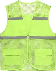 KEOYA Adults High Visibility Reflective Vest Fluorescent Neon Mesh Zipper Safety Waistcoat with Pockets