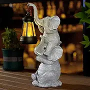 Solar Elephant Garden Statue with LED Lights - Waterproof Outdoor Decor for Patio, Yard, Balcony - Unique Elephant Gifts for Women, Mom, Grandma - Birthday, Mother’s Day, Housewarming Gift