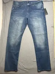 True Religion Mens size 36x32 Geno SN Flap Slim Relaxed jeans Blue Denim Pants