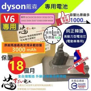 【芯霸電池】戴森 Dyson V6 DC58 DC59 DC61 DC62 DC74 SV03 SV (8.8折)