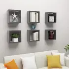 6 Pcs Display Shelf Set Wall Mounted Rack Floating Cube Shelves High Gloss Grey