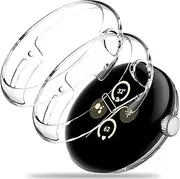 [Miimall] [2 Pack] Compatible with Google Pixel Watch Case, Hard PC Frame Bumper(without Screen Protector) Ultra-Light Ultra-Thin All-Around Protective Cover Case for Google Pixel Watch(Clear+Clear)