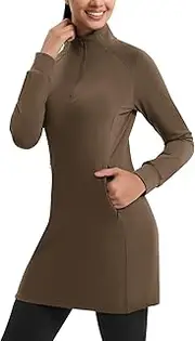 [Emlovm] Women's Fleece Dress Long Sweatshirt Water Resistant Tunic Dress Winter Quarter Zip Golf Pullover with Pockets