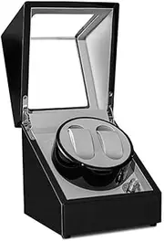 [CFZSALK] Watch Winders Watch Winder Box Double Watch Winder Box 2 Wooden Silent Battery Operated Watches Winders Display Box Storage KeYJ