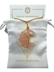 Rose Quartz Half Moon Shape Pendant Necklace Gold Healing Polished Tumbled