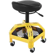 Adjustable Rolling Garage Stool with Storage and Brakes, 300 lbs Capacity