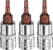 uxcell 3pcs H3 Hex Bit Socket 1/4" Square Drive Metric S2 & CR-V Steel Socket Ratchet Wrench Bits, Silver Red