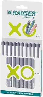 Hauser Germany Xo Ball Pen Wallet Pack | Tip Size 0.7 Mm | Sleek Body & Minimalistic Design | Matt Finish | Solid Body Type | Low Viscosity Ink | Ultra Durable Tip | Black Ink, Set Of 10 Pcs