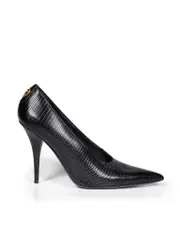 Black Leather Lizard Print Pumps