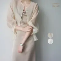 在飛比找momo購物網優惠-【SAS】法式復古時尚歐根紗長袖罩衫(冷氣衫 空調衫 開衫 