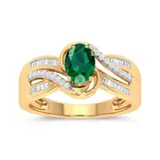 Bevilles 9kt Yellow Gold Created Emerald and Diamond Ring
