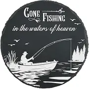 Fishing Memorial Stone Slate Gone Fishing Memorial Garden Stepping Stones Gifts for Loss of Loved One Sympathy Loss of Dad Grandpa Husband Brother Fisherman Memory Plaque Stone TNA29