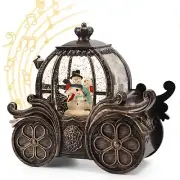 Snowman Sled Car Christmas Snow Globe Lantern-Glittering Light Up Musical Sno...