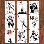 INFUNLY 9pcs Banksy Wall Stencil Set 11.6X8.2 Reusable Street Draffiti Stencil for Painting Banksy Style Pattern Art Stencil for Drawing on Wall Tile Canvas Furniture Paper