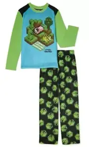 Minecraft Boys 2 pc Pajama Set Shirt & Fleece Sleep Pants NWT Green, Black 4-8
