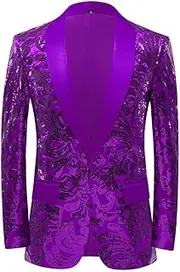[PYJTRL] Men Stylish Satin Face Sequins Floral Pattern Suit Jacket Blazer