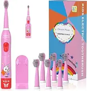 Kids Sonic Electric Toothbrush, Rechargeable Smart Toothbrush for Children Toothbrush for Toddlers Age 3-12 with 30s Reminder, 2 Mins Timer, 6 Modes, 6 Brush Heads, Wall-Mounted Holder