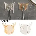 6/10PCS Plastic Toothbrush Holder Deer Horn Shape Self-adhesive Hook Bathroom