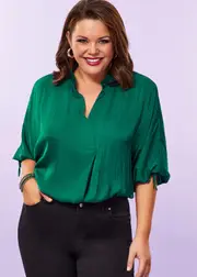 [TS] Taking Shape Luxe Statement Top Size 14-16 in Emerald, Satin Feel - Plus Size Women's Tops & T Shirts Emerald