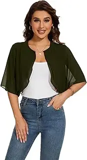 [Heersan] Chiffon Women's Bolero Festive Short Elegant Bolero Jacket 3/4 Sleeves Lightweight Cardigan Summer Short Cardigan Women Bolero Shoulder Jacket Perfect for Holidays and Everyday Use