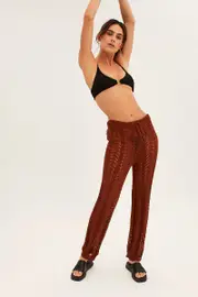 Brown Crochet Knit Pants Beachwear - Size 12, Women's One Piece