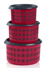 Tupperware 3 piece black/red buffalo plaid canister set