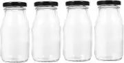 UTHCLO 4pcs Glass Milk Containers Leakproof Milk Jugs 200ml Easy to Clean for School Office Travel