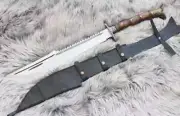 Custom Hand Made Carbon Steel Full Tang Machete Sword With Leather Sheath