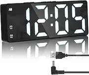 Digital Alarm Clock, Digital Clock with Large Display, USB/Battery Operated Desk Clock with Double Alarms, 3 Adjustable Brightness Voice Control, LED Table Clock for Bedroom Bedside (White Light)