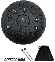 Steel Tongue Drum, Steel Alloy Drum, 11 Note 6 Inch Tongue Drum, Hand Pan Drums with Music Book, Steel Handpan Drum Mallets and Carry Bag, Tongue Drum Set for Kids Adult Musical Education (Black)