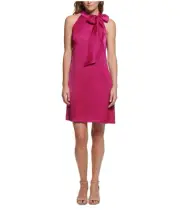 Vince Camuto Womens Satin Mini Neck Tie Shift Dress