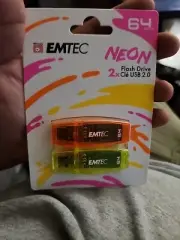 2 Pack Emtec Neon 64GB USB 2.0 Stick Flash Drive Neon Color