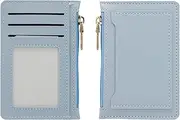 [AfitLulu] Slim Minimalist Wallet, Zipper Pocket Wallet with 3 Card Slots & 1 ID Window Card Wallets for Women/Men, Portable Front Pocket Wallet for Dating, Daily Use and Travel, Light Blue, Modern